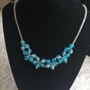 Elegant Blue and Silver Floral Necklace
